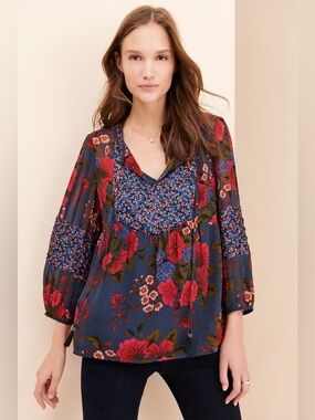 Anthropologie danielrainn Mixed Fabric Peasant Top